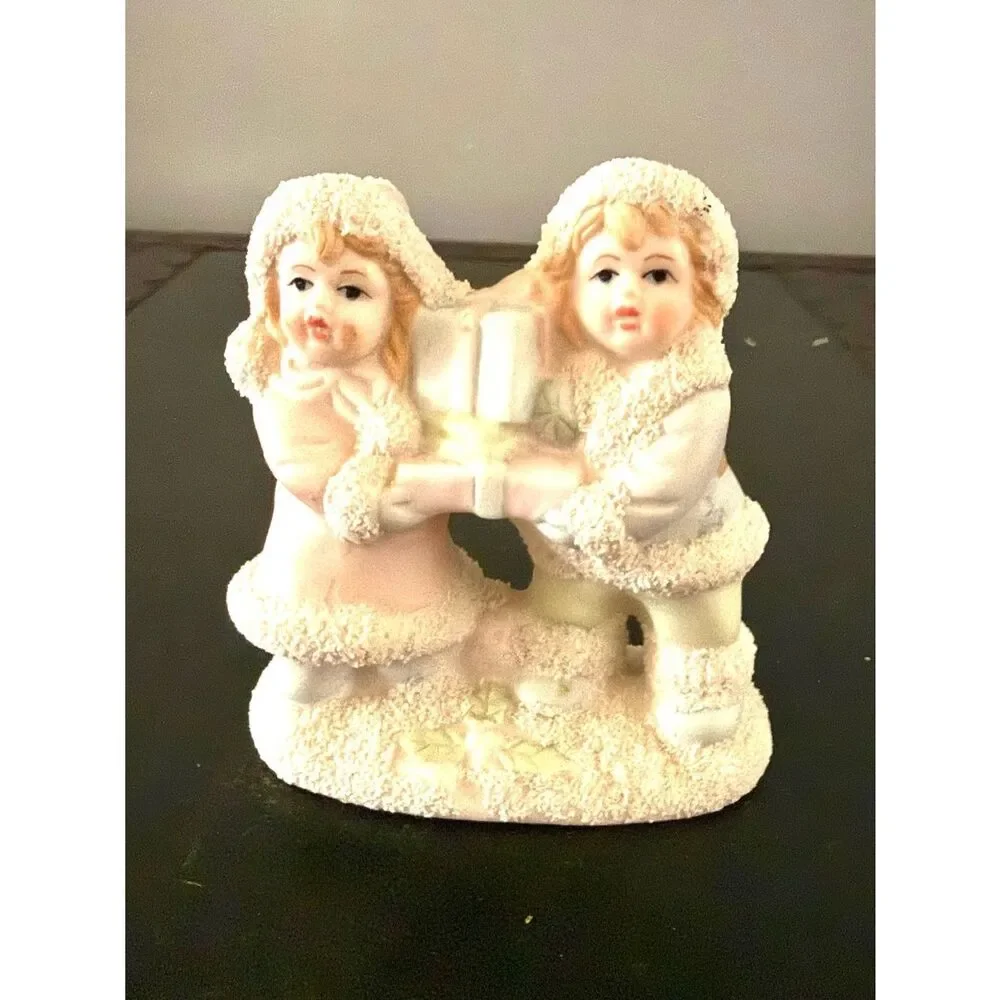 SNOW CHILDREN With Packages Festive Christmas Decor By Lincolnshire